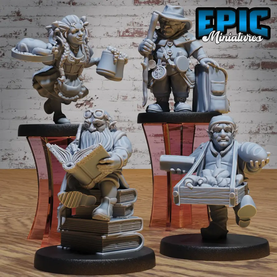 Halfling Villager Librarian / Halfling Villager Baker / Halfling Villager Traveler / Halfling Villager Waitress Set