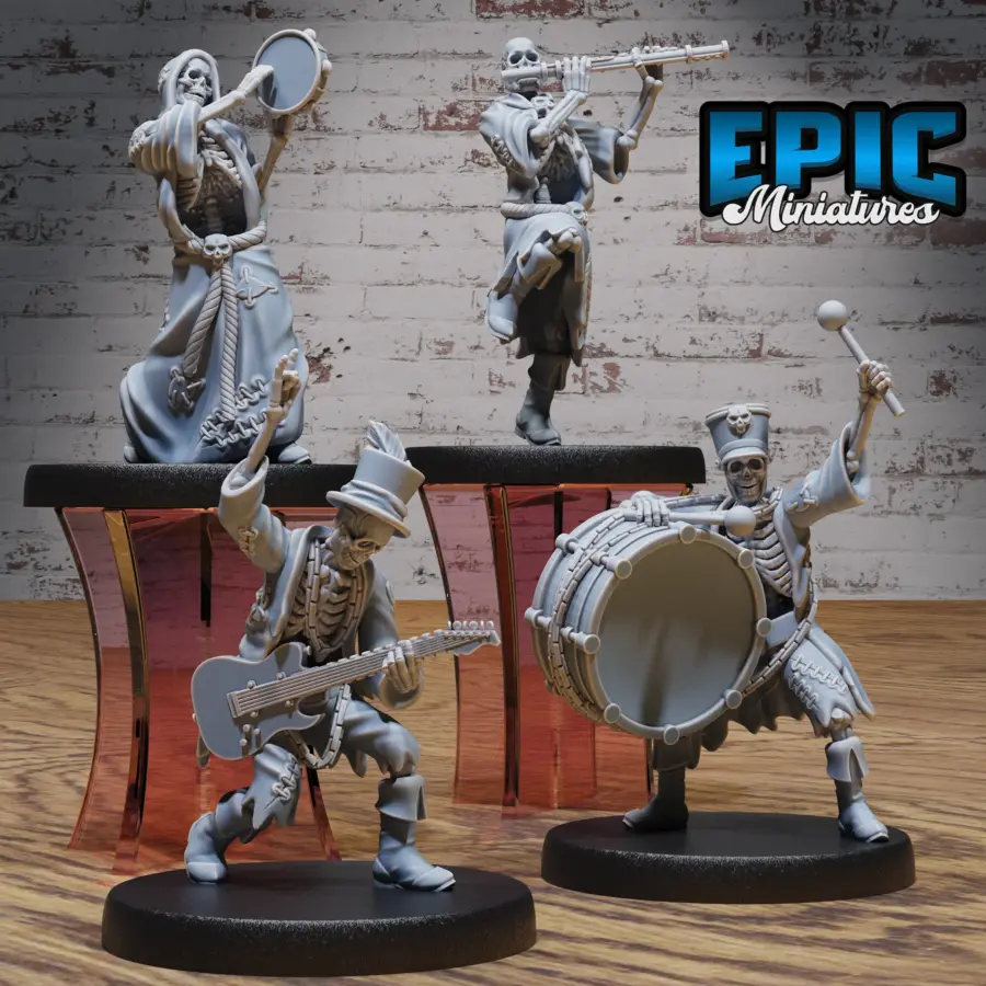 Skeleton Musician Guitar / Skeleton Musician Tambourine / Skeleton Musician Flute / Skeleton Musician Drum Set