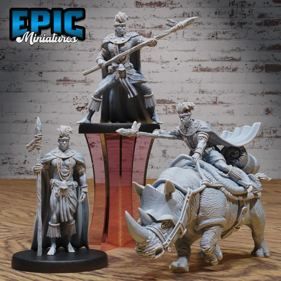 Spear Warrior / Spear Warrior Attacking / Spear Rider & Rhino Mount Set