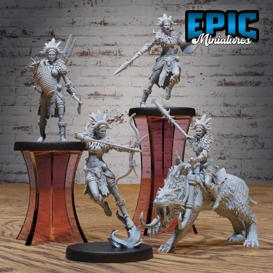 Barbarian Tribe Female Rider / Barbarian Tribe Female Archer / Barbarian Tribe Female Warrior / Barbarian Tribe Female Fisher Set