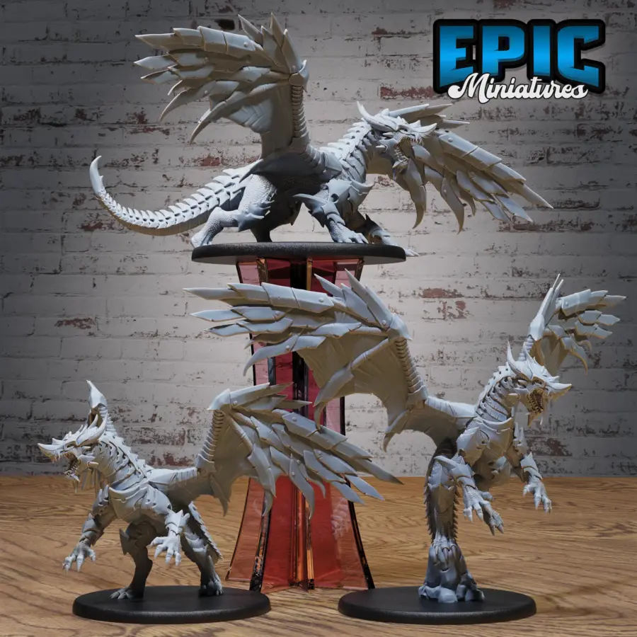 Armored Dragon Angry / Armored Dragon Attacking / Armored Dragon Flying / Armored Dragon & Dragonborn Rider - 2 Variations Set