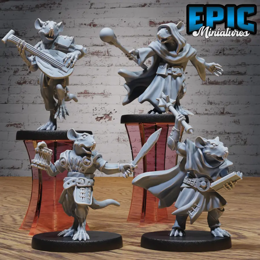 Rat Folk Tribe Bard / Rat Folk Tribe Wizard / Rat Folk Tribe Cleric / Rat Folk Tribe Drunk Set